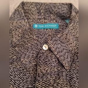 Tori Richard Patterned Fish Waves Shirt Mens Blue Gray Size L Style 6825 Cotton